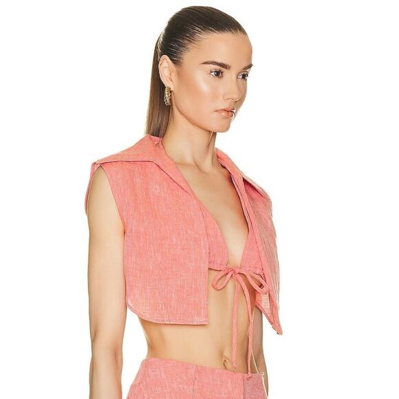 Matthew Bruch Linen Vest Womens 3 Medium Triangle Bikini Top Red Melange Linen - Picture 14 of 15